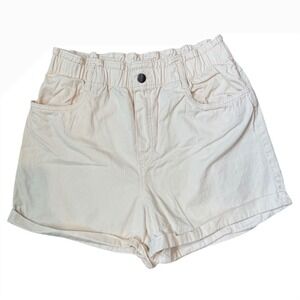 H M High Waisted Paperbag Shorts Cream Cotton Blend Women Size M
